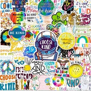 Set of 50 Colorful Be Kind Stickers Positive Messages Spread Love